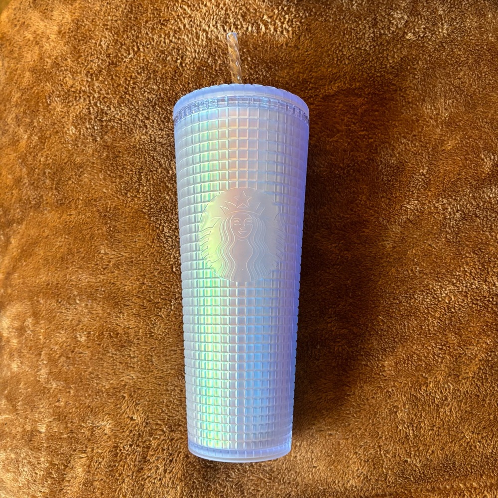 NWT Starbucks 2022 Spring Soft Touch White Unicorn Grid Iridescent Tumbler - Picture 4 of 9